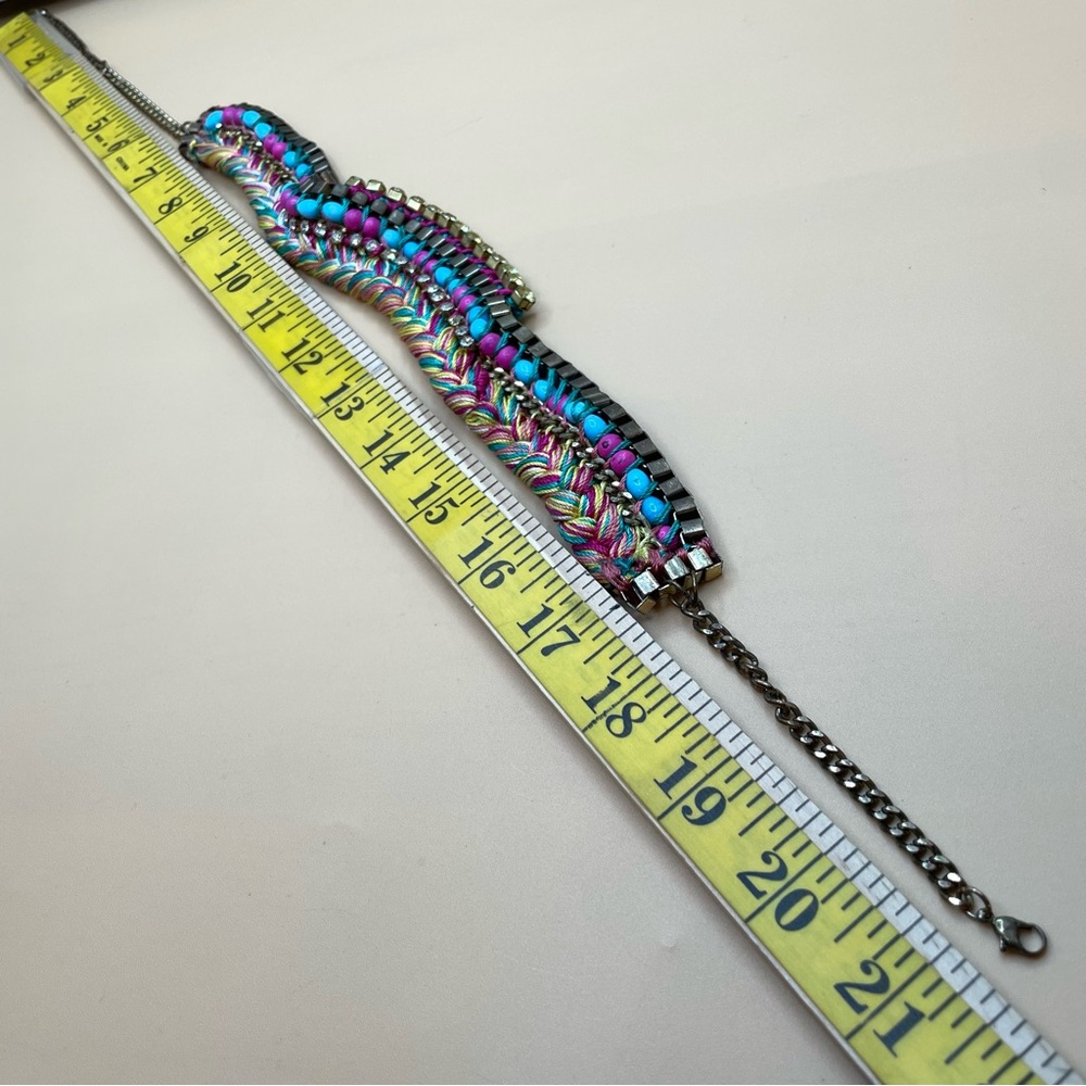 Beautiful Unsigned Colorful Knit Collar Bib Rhinestone Beaded Necklace - Picture 5 of 5